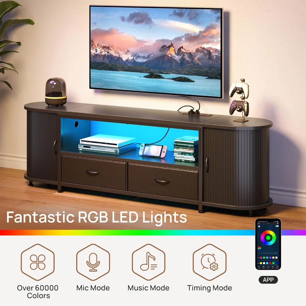TV Stand for 65 70 inch TV, Entertainment Center with Power Outlet and LED, 2 Fabric Drawers TV Console with 2 Cabinet
TV Stand for 65 70 inch TV, Entertainment Center with Power Outlet and LED, 2 Fabric Drawers TV Console with 2 Cabinet