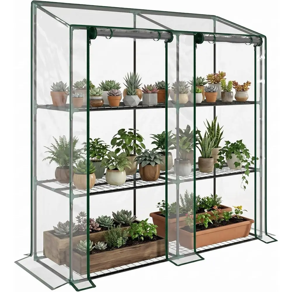 Portable 3-Tier Mini Greenhouse with Roll-up Doors, Outdoor/Indoor Plant Growth Hothouse, 56.3x18.1x59.4 Clear
Portable 3-Tier Mini Greenhouse with Roll-up Doors, Outdoor/Indoor Plant Growth Hothouse, 56.3x18.1x59.4 Clear