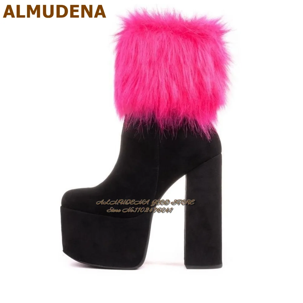 ALMUDENA Hot Pink Fur Ankle Boots Black Suede Chunky Heel Platform Booties Sweet Warm Plush Snow Boots Patchwork Fluffy Shoes
ALMUDENA Hot Pink Fur Ankle Boots Black Suede Chunky Heel Platform Booties Sweet Warm Plush Snow Boots Patchwork Fluffy Shoes