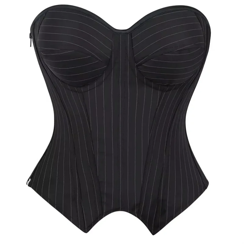 Fashion Black Striped Overbust Corset for Women Sexy Lace-up Office Lady Corset Simple Elegant Corset Zip Strapless Bustier Top
Fashion Black Striped Overbust Corset for Women Sexy Lace-up Office Lady Corset Simple Elegant Corset Zip Strapless Bustier Top