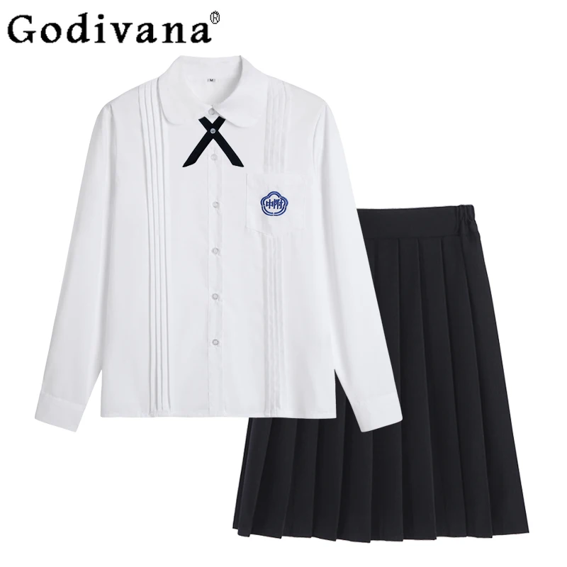 Японская рубашка Jk College большого размера с длинным рукавом и воротником «Питер Пэн», весенне-осенняя универсальная свободная плиссированная юбка для девочек, уменьшающая возраст 
Японская рубашка Jk College большого размера с длинным рукавом и воротником «Питер Пэн», весенне-осенняя универсальная свободная плиссированная юбка для девочек, уменьшающая возраст