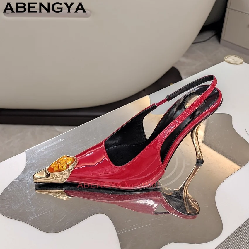 Summer Gemstone Studded Thin Heel Pumps Women Slingback Pearl Leather Modern Sandals Point Toe Party Dress Shoes For Woman
Summer Gemstone Studded Thin Heel Pumps Women Slingback Pearl Leather Modern Sandals Point Toe Party Dress Shoes For Woman