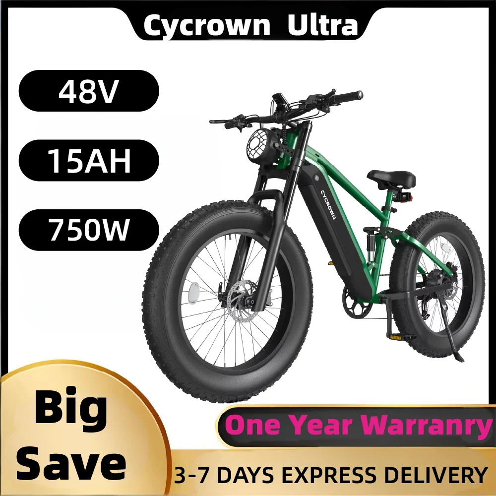 Cycrown Ultra adult E-bicycle 750W electric bicycle 48V 15Ah dual battery city ebike, 26-inch fat tire off-road E-Mountain bike
Cycrown Ultra adult E-bicycle 750W electric bicycle 48V 15Ah dual battery city ebike, 26-inch fat tire off-road E-Mountain bike