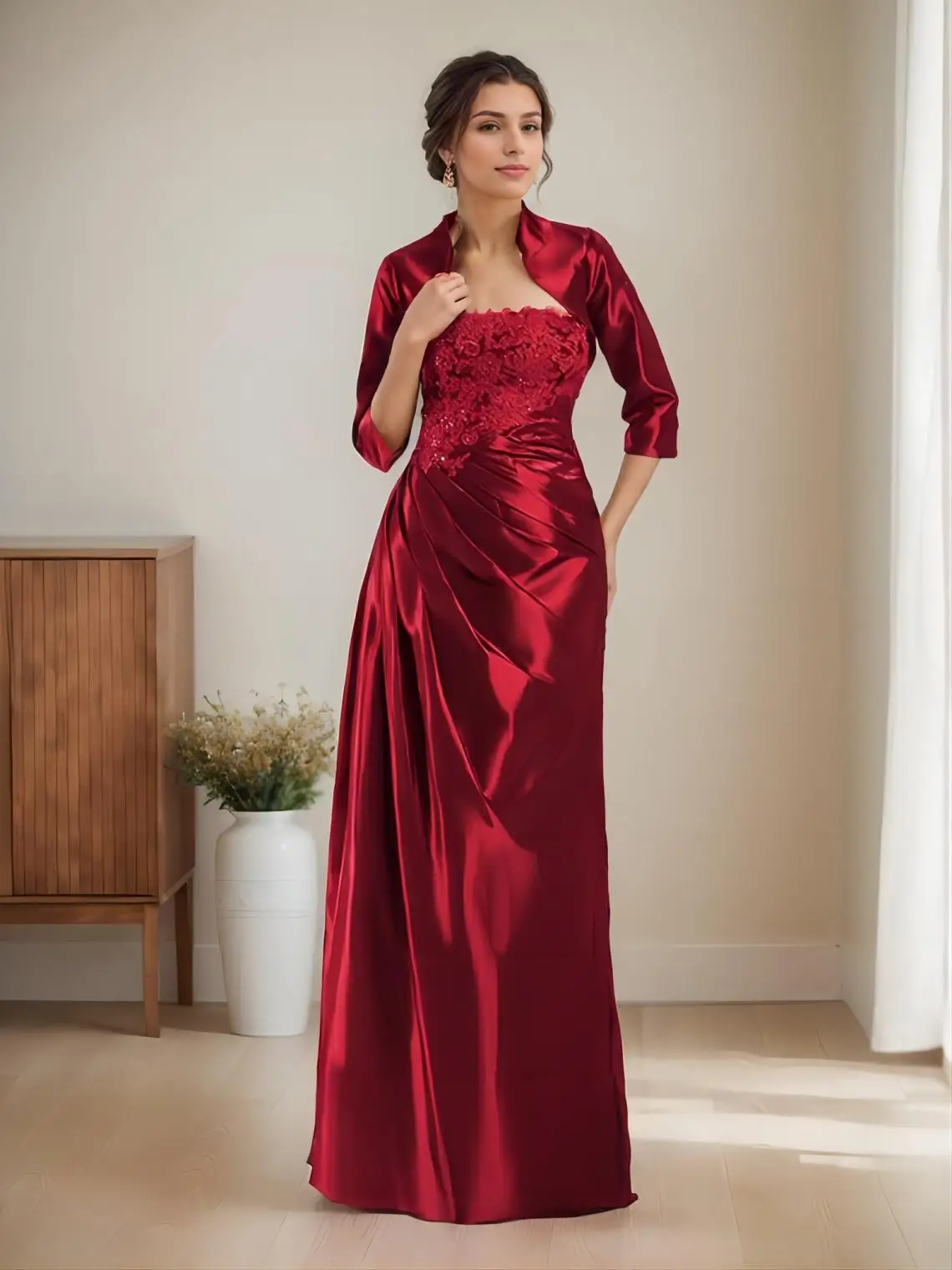 Elegant Two Piece Formal Evening Dress Satin Strapless Half Sleeve Floor Length Pleats Wedding Guest Dress 2025 Free Customized
Elegant Two Piece Formal Evening Dress Satin Strapless Half Sleeve Floor Length Pleats Wedding Guest Dress 2025 Free Customized