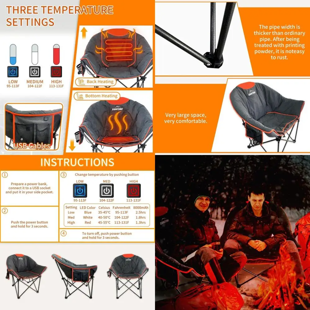 Oversized Heated Camping Chair,3 Heat Levels, Portable Folding Lawn Chairs for Adults Outdoor Sports Support 400 LBS,Padded Moon
Oversized Heated Camping Chair,3 Heat Levels, Portable Folding Lawn Chairs for Adults Outdoor Sports Support 400 LBS,Padded Moon