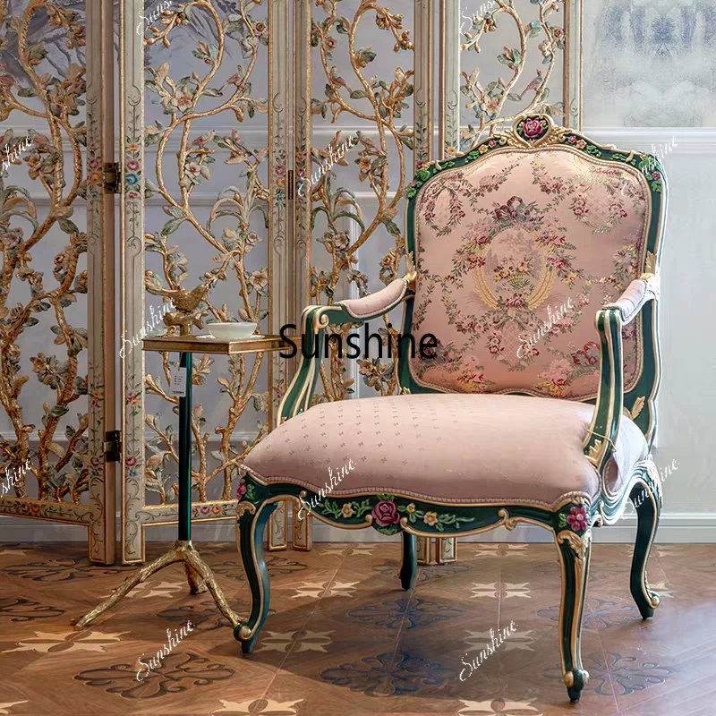 French solid wood engraved single chair European embroidered book chair
French solid wood engraved single chair European embroidered book chair