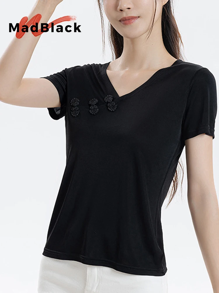 MadBlack-25%Silk 75%Viscose Elegant Knit T-Shirt, V Neck Buttons, Women Vintage Casual Thin Loose Top, 2026 Summer New T64915CC
MadBlack-25%Silk 75%Viscose Elegant Knit T-Shirt, V Neck Buttons, Women Vintage Casual Thin Loose Top, 2026 Summer New T64915CC