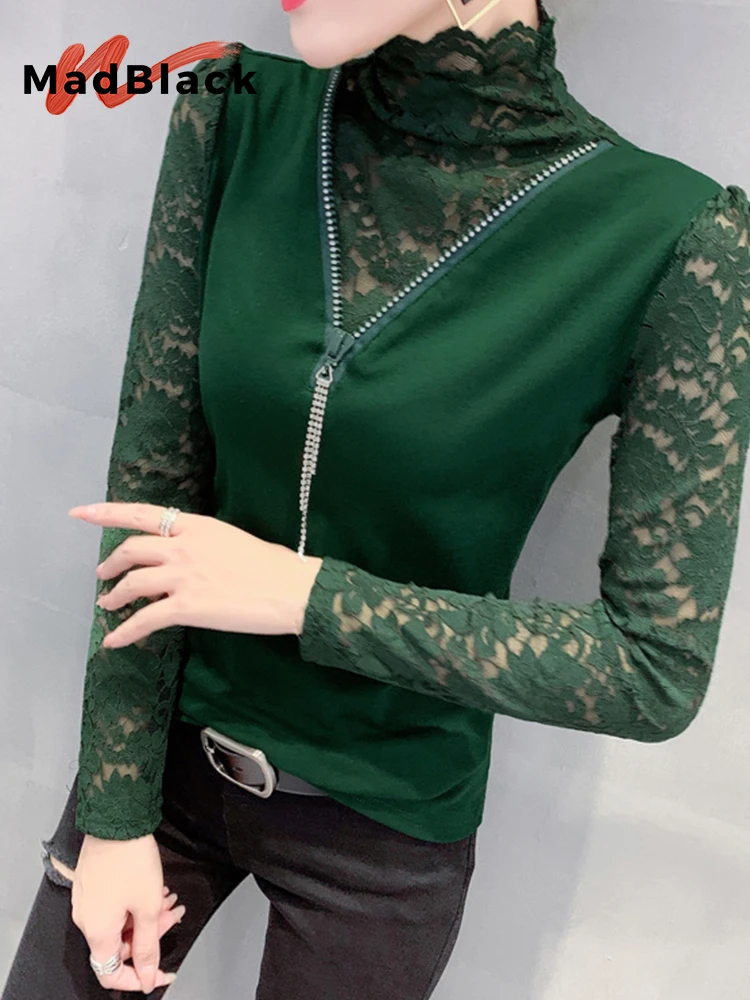 MadBlack Fall Spring Lace T-Shirt Sexy Long Sleeve High Collar Zipper Elastic Women Clothes Slim Tops Lady Casual Tees T31802X
MadBlack Fall Spring Lace T-Shirt Sexy Long Sleeve High Collar Zipper Elastic Women Clothes Slim Tops Lady Casual Tees T31802X