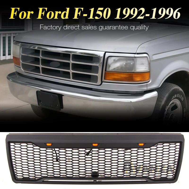 Front Grille Fit For Ford F150 F250 F350 1992-1996 Black Grill W/Light 
Front Grille Fit For Ford F150 F250 F350 1992-1996 Black Grill W/Light