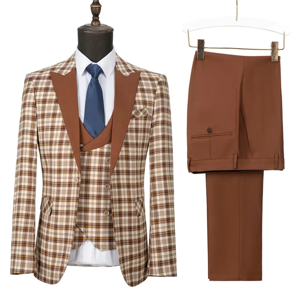 3 Piece Checkered Slim Fit One Button Fashion Slim Fit Casual Formal Men's Suits Groomsmen For Wedding (Blazer+Vest+Pants)
3 Piece Checkered Slim Fit One Button Fashion Slim Fit Casual Formal Men's Suits Groomsmen For Wedding (Blazer+Vest+Pants)