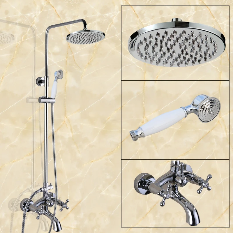8 inch Rainfall/Handheld Shower Faucet Set Chrome Brass Dual Cross Handle Bathroom Bath Tub Hot And Cold Water Taps Kit Dcy354
8 inch Rainfall/Handheld Shower Faucet Set Chrome Brass Dual Cross Handle Bathroom Bath Tub Hot And Cold Water Taps Kit Dcy354