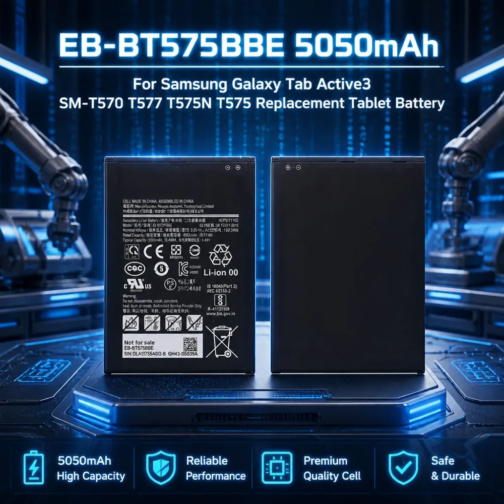 High-Quality EB-BT575BBE 5050mAh 3.85V Battery For Samsung Galaxy Tab Active3 SM-T570 T577 T575N T575 Replacement Tablet Battery
High-Quality EB-BT575BBE 5050mAh 3.85V Battery For Samsung Galaxy Tab Active3 SM-T570 T577 T575N T575 Replacement Tablet Battery