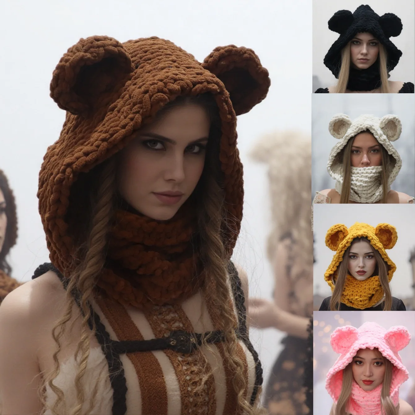 Шарф с капюшоном «Маленький медвежонок», зимняя женская шапка для защиты ушей, плюшевая вязаная шапка для девочек, уличная ветрозащитная теплая шапка, аксессуары
Шарф с капюшоном «Маленький медвежонок», зимняя женская шапка для защиты ушей, плюшевая вязаная шапка для девочек, уличная ветрозащитная теплая шапка, аксессуары