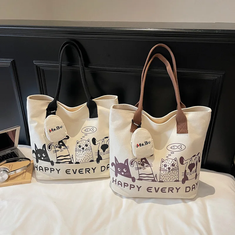 Ladies Large Capacity Handbag Canvas Bags for Commuting Cartoon Cat Printing Tote Bag Portable Casual Shoulder Bag
Ladies Large Capacity Handbag Canvas Bags for Commuting Cartoon Cat Printing Tote Bag Portable Casual Shoulder Bag