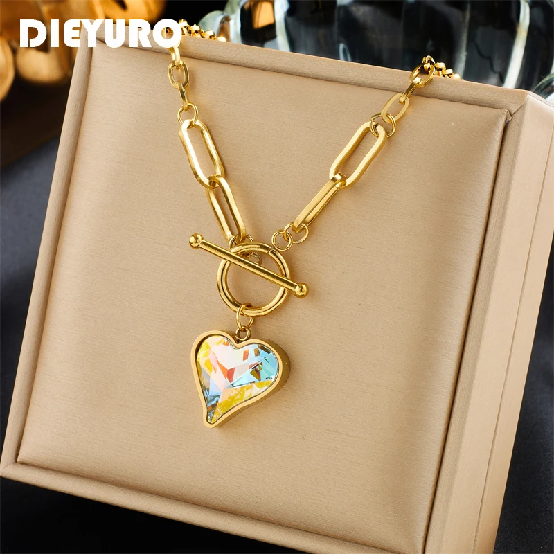 DIEYURO 316L Stainless Steel Colorful Dazzling Heart Pendant Necklace For Women Girl New Trend Chain Waterproof Jewelry Gift
DIEYURO 316L Stainless Steel Colorful Dazzling Heart Pendant Necklace For Women Girl New Trend Chain Waterproof Jewelry Gift