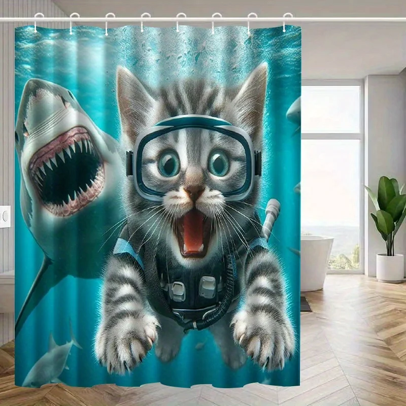 Scuba Diving Kitten With Shark Underwater Adventure Cartoon Shower Curtain
Scuba Diving Kitten With Shark Underwater Adventure Cartoon Shower Curtain