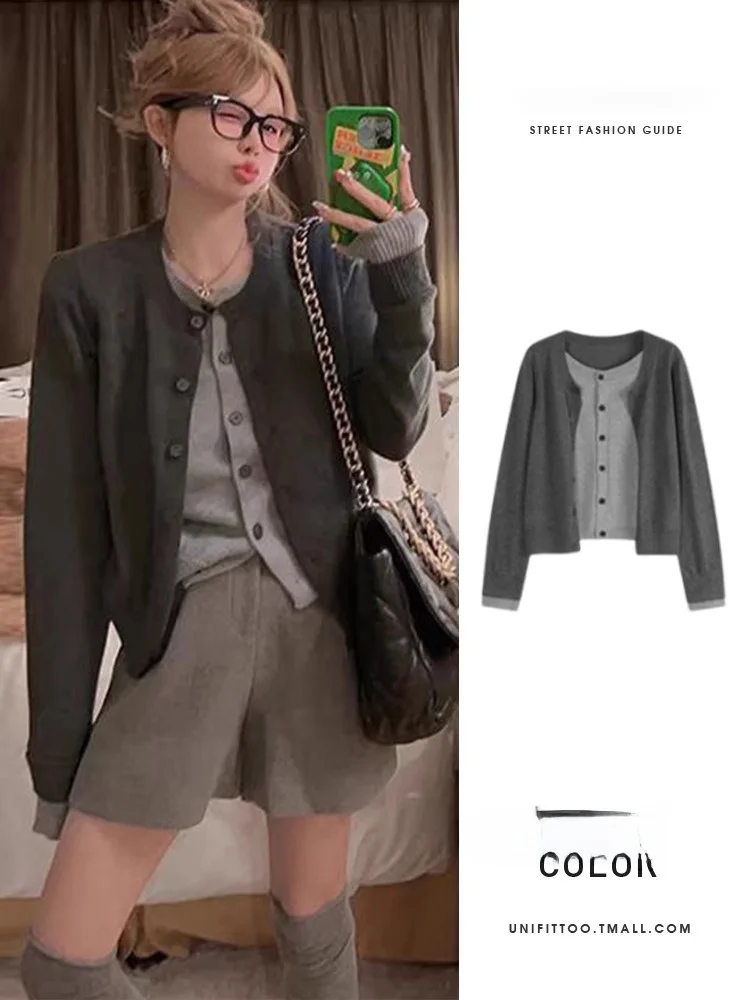 Вязаный свитер-кардиган для женщин, имитация двойки, красивый, уникальный, на раннюю зиму, теплый, с круглым вырезом
Вязаный свитер-кардиган для женщин, имитация двойки, красивый, уникальный, на раннюю зиму, теплый, с круглым вырезом