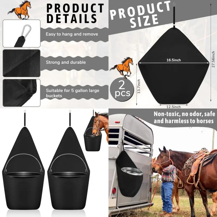 2 Pcs Black Horse Feed Bag Hanging Bucket Holder Trailer Bag Suitable for 5 Gallon Water Bucket Horse Trailer Accessories 600d
2 Pcs Black Horse Feed Bag Hanging Bucket Holder Trailer Bag Suitable for 5 Gallon Water Bucket Horse Trailer Accessories 600d