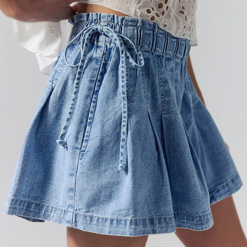 KEXU Solid Color Ins Versatile Bow Tie Pleated Denim Skirt, Pleated Mini Skort
KEXU Solid Color Ins Versatile Bow Tie Pleated Denim Skirt, Pleated Mini Skort