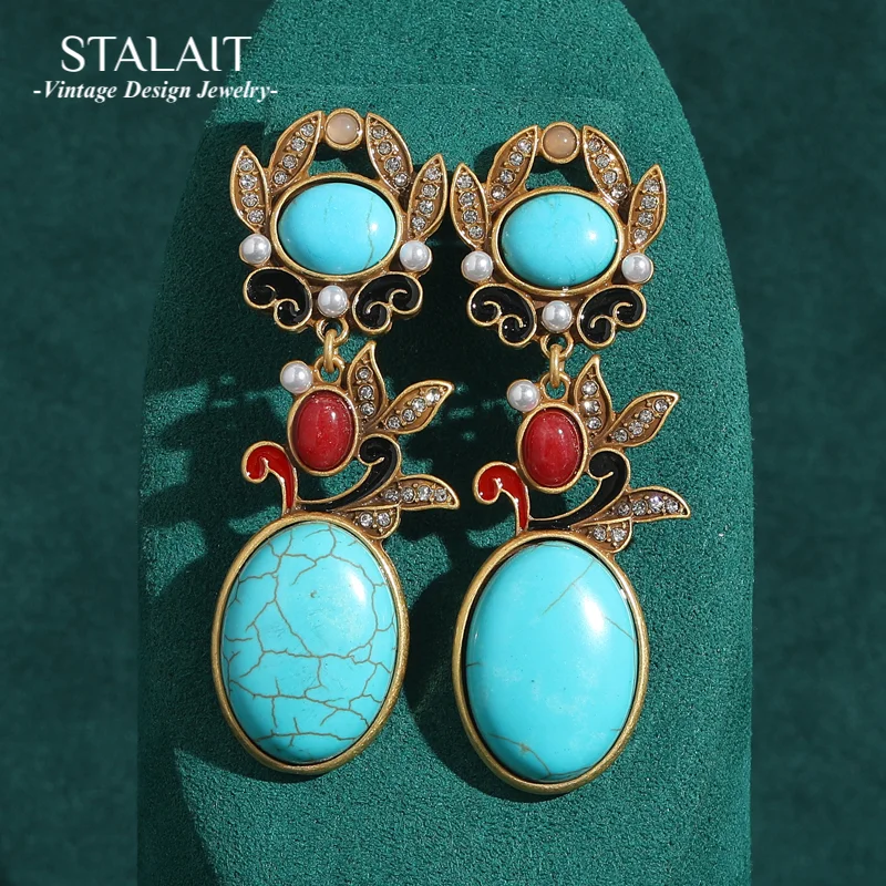 Vintage Blue Turquoise Drop Earrings Natural Stone Dangle Gold Color Petal Pendant For Women Antique Jewelry Accessories 2025
Vintage Blue Turquoise Drop Earrings Natural Stone Dangle Gold Color Petal Pendant For Women Antique Jewelry Accessories 2025