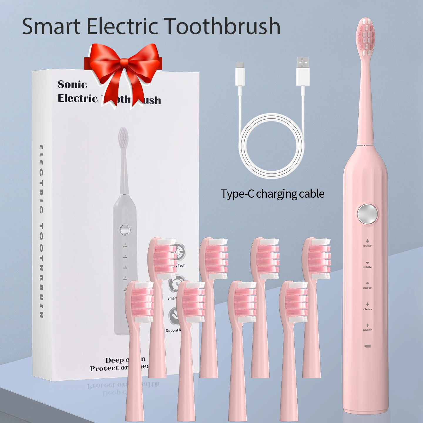 Умная электрическая зубная щетка для взрослых, мягкая щетина, 5 режимов чистки, перезаряжаемая от USB, с 8 сменными насадками для ухода за полостью рта
Умная электрическая зубная щетка для взрослых, мягкая щетина, 5 режимов чистки, перезаряжаемая от USB, с 8 сменными насадками для ухода за полостью рта