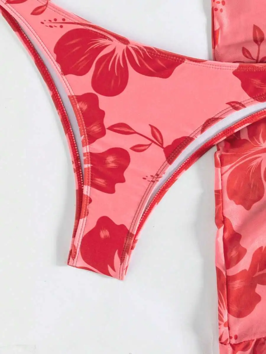 Womens Floral Print Halter Tie Bikini 3-Piece Set With Cover-Up And Skirt
Womens Floral Print Halter Tie Bikini 3-Piece Set With Cover-Up And Skirt