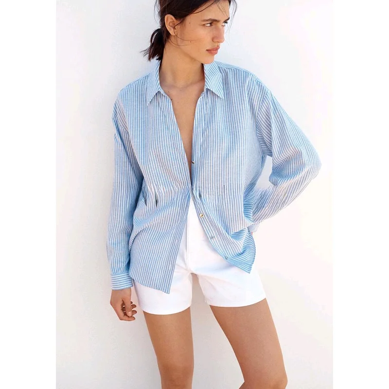 Spring Summer Women's Loose Long Sve Striped irt Linen Blend Button Detailing Classic Collar Casual Faion 2886909
Spring Summer Women's Loose Long Sve Striped irt Linen Blend Button Detailing Classic Collar Casual Faion 2886909