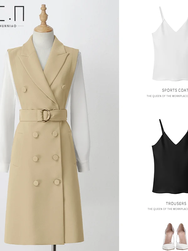 Elegant Autumnal Suit Dress for Women High Waist A-Line Silhouette Double Breasted Design Professional Workwear by Xiangchuniao
Elegant Autumnal Suit Dress for Women High Waist A-Line Silhouette Double Breasted Design Professional Workwear by Xiangchuniao