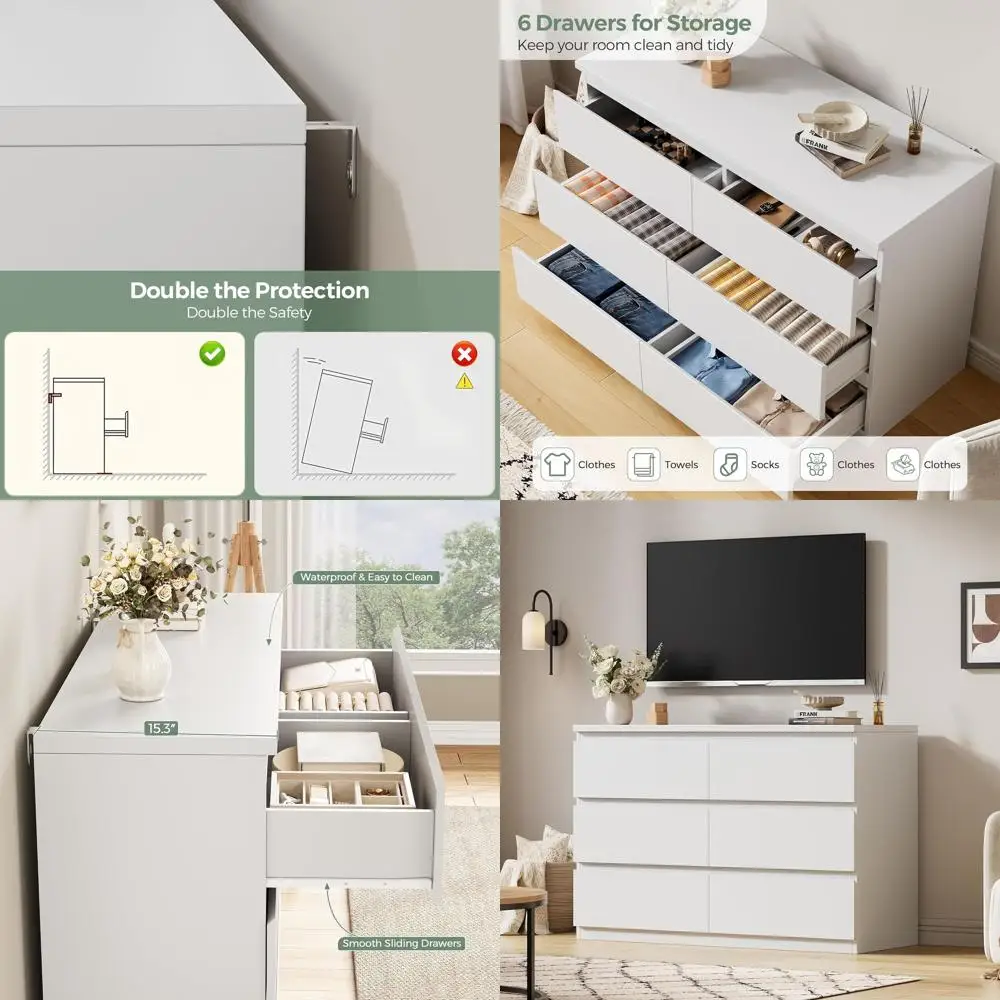 White Wooden Chest Drawers with Anti-Tip Feature for Bedroom, Living Room, or Hallway (15.3 D x 47.2 W x 32.3 H)
White Wooden Chest Drawers with Anti-Tip Feature for Bedroom, Living Room, or Hallway (15.3 D x 47.2 W x 32.3 H)