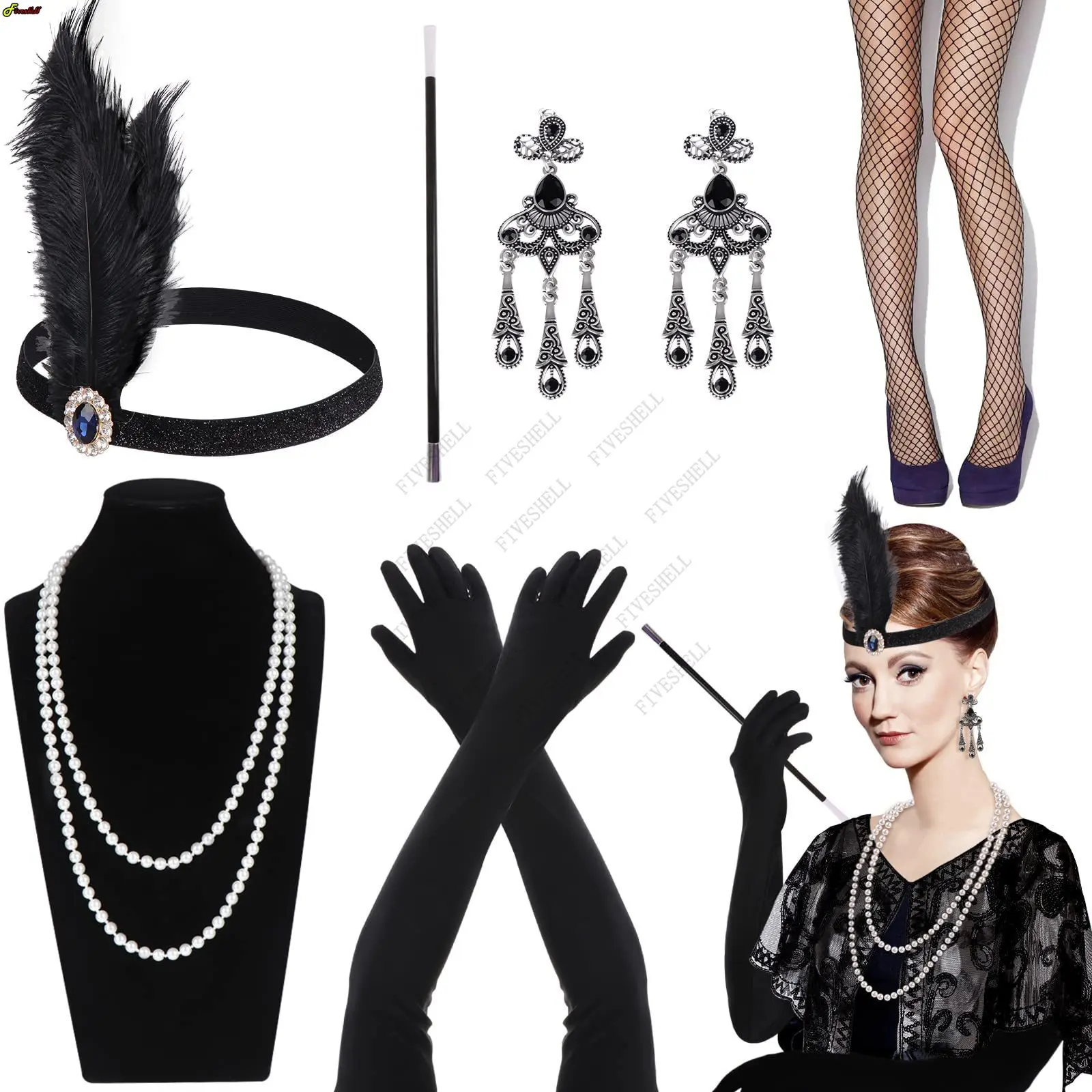 Halloween Party Cosplay Props 1920s Accessory Set Flapper Costume Feather Headband Pearl Necklace Long Gloves Accessories Set
Halloween Party Cosplay Props 1920s Accessory Set Flapper Costume Feather Headband Pearl Necklace Long Gloves Accessories Set