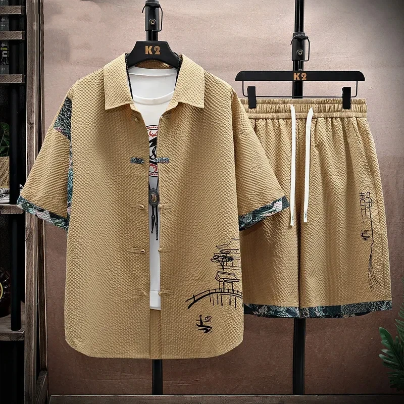 Men Summer Chinese Style Two Piece Shirt And Shorts Casual Set
Men Summer Chinese Style Two Piece Shirt And Shorts Casual Set