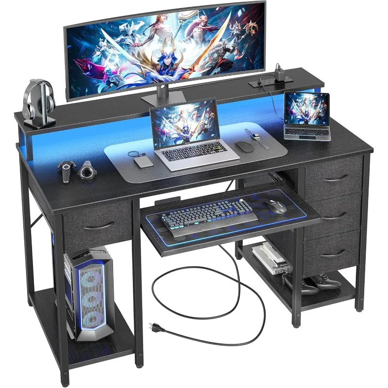 Computer Desk with Drawers and Power Outlets,with LED Lights, with Monitor Stand and Keyboard Tray,Home Office, Black
Computer Desk with Drawers and Power Outlets,with LED Lights, with Monitor Stand and Keyboard Tray,Home Office, Black