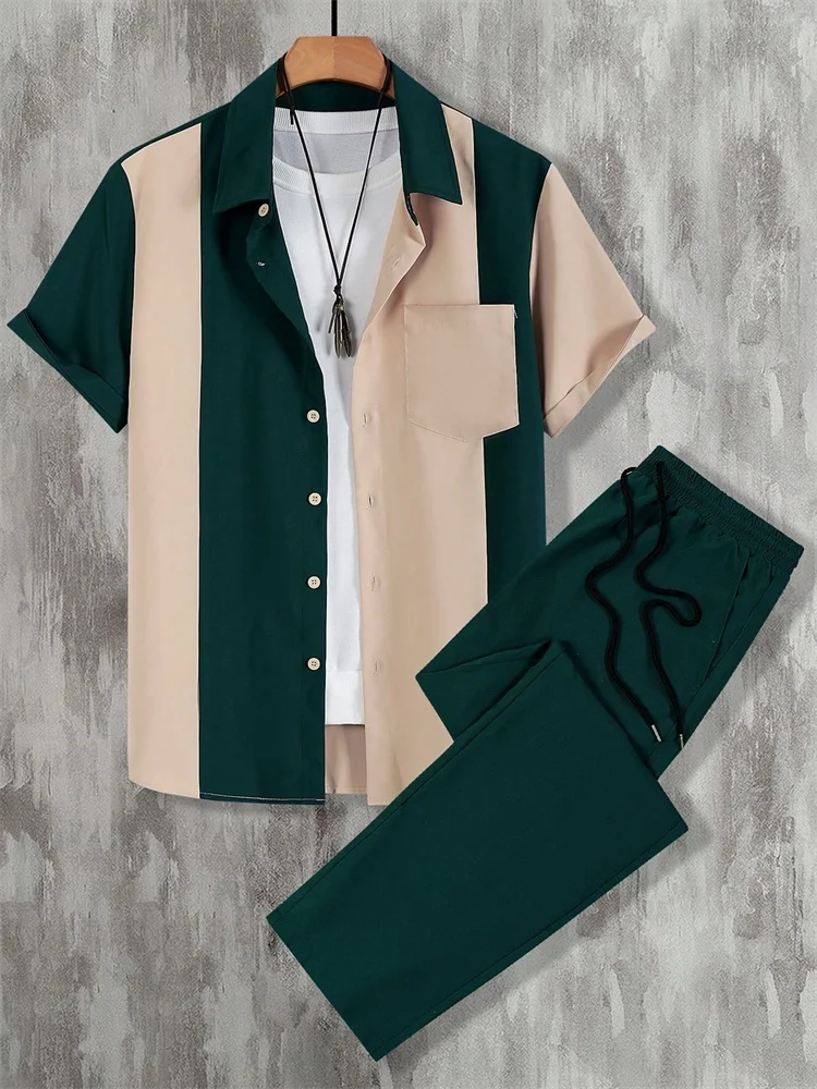 Two-color Patchwork Autumn Men's Short-sleeved Shirt Set, Urban Street Fashion Trend Men's Autumn Warm 2pcs Shirt Set S-2XL
Two-color Patchwork Autumn Men's Short-sleeved Shirt Set, Urban Street Fashion Trend Men's Autumn Warm 2pcs Shirt Set S-2XL