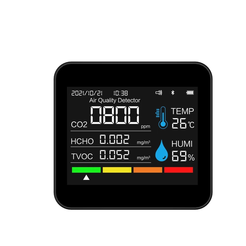 Монитор качества воздуха BT 9 в 1, датчик времени и даты, CO2, TVOC, HCHO, PM2.5, PM1.0, PM10, датчик температуры и влажности, с поддержкой приложения для контроля
Монитор качества воздуха BT 9 в 1, датчик времени и даты, CO2, TVOC, HCHO, PM2.5, PM1.0, PM10, датчик температуры и влажности, с поддержкой приложения для контроля