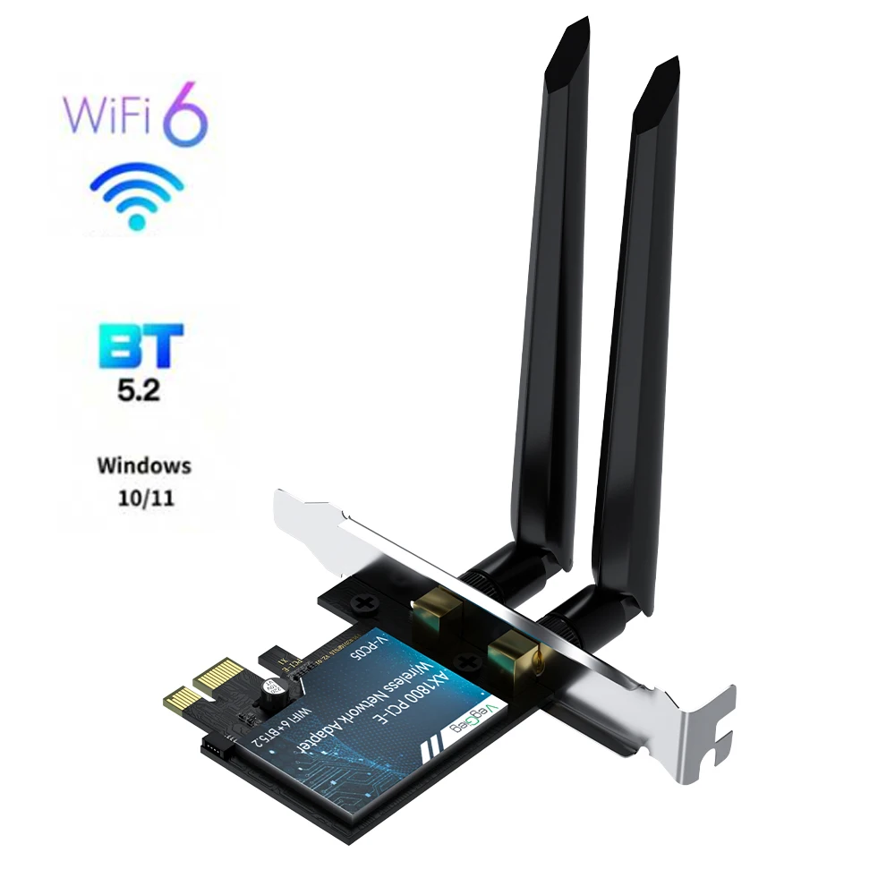 PCI-E WiFi 6 AX1800 Bluetooth 5.2 Dual Band 2.4G/5.0G Wireless Network Card - Desktop PC Wireless Adapter
PCI-E WiFi 6 AX1800 Bluetooth 5.2 Dual Band 2.4G/5.0G Wireless Network Card - Desktop PC Wireless Adapter