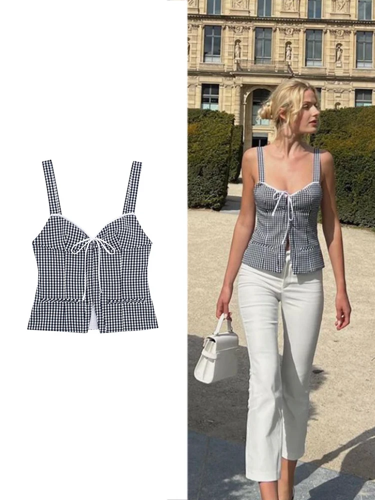 TRAF Women's Summer Fashion Plaid Camisole Vest Chic Sexy Slim Corset Sweet Top Vintage Casual Bow Tie Sleeveless Party Top
TRAF Women's Summer Fashion Plaid Camisole Vest Chic Sexy Slim Corset Sweet Top Vintage Casual Bow Tie Sleeveless Party Top