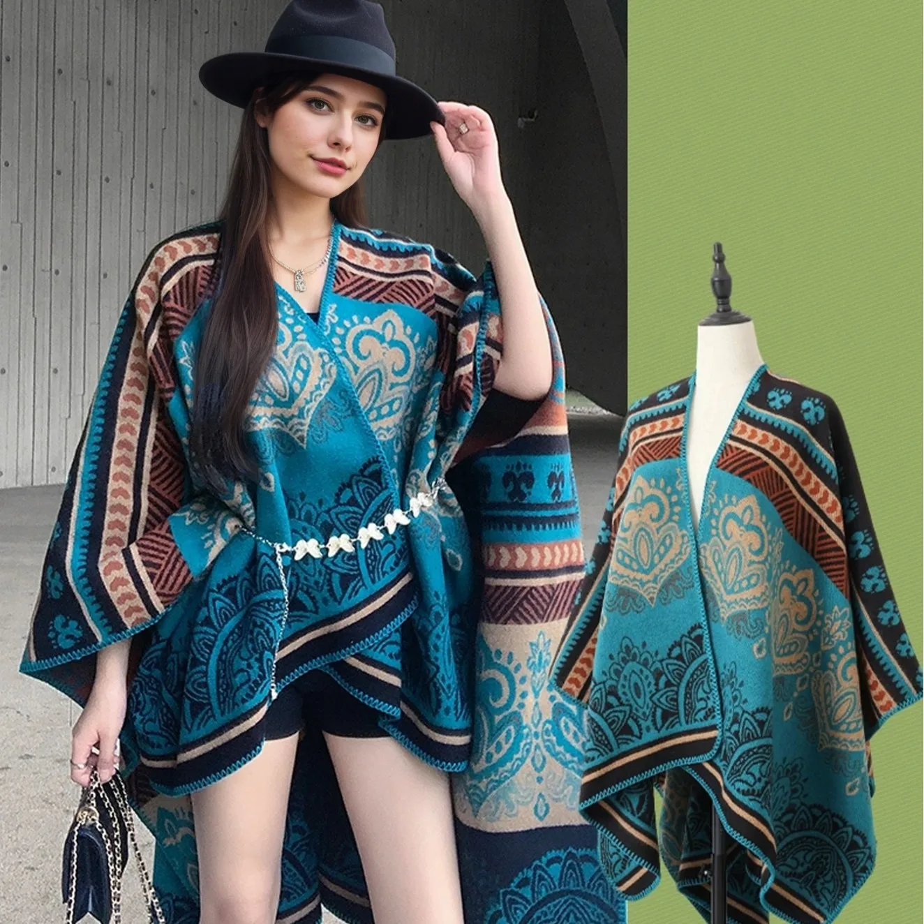 New Poncho tassel jacquard slit large cape women's autumn and winter shawl travel photography outdoor travel cloak P1
New Poncho tassel jacquard slit large cape women's autumn and winter shawl travel photography outdoor travel cloak P1