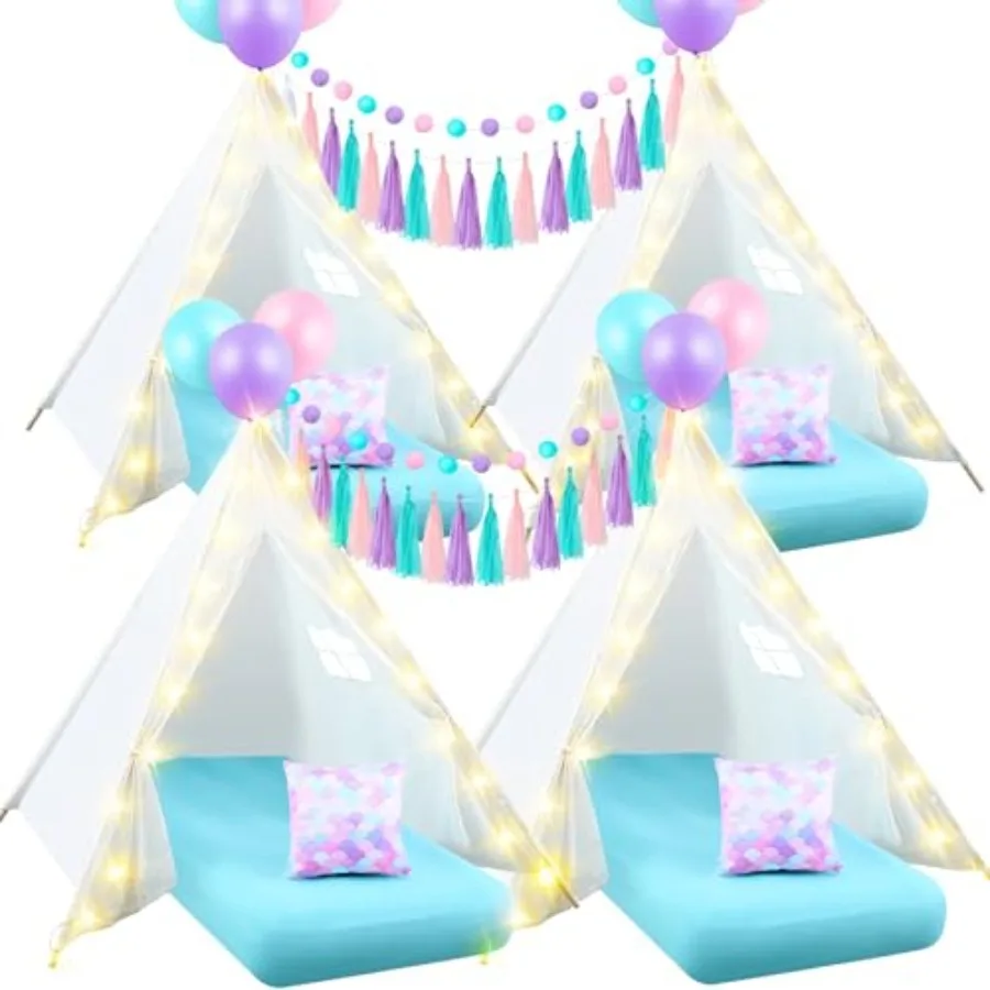 4 Pack Mermaid Teepee Tent for Indoor Play Tent with Inflatable Airbed String Light Fitted Sheet Mermaid Pillow Washable Toddle
4 Pack Mermaid Teepee Tent for Indoor Play Tent with Inflatable Airbed String Light Fitted Sheet Mermaid Pillow Washable Toddle