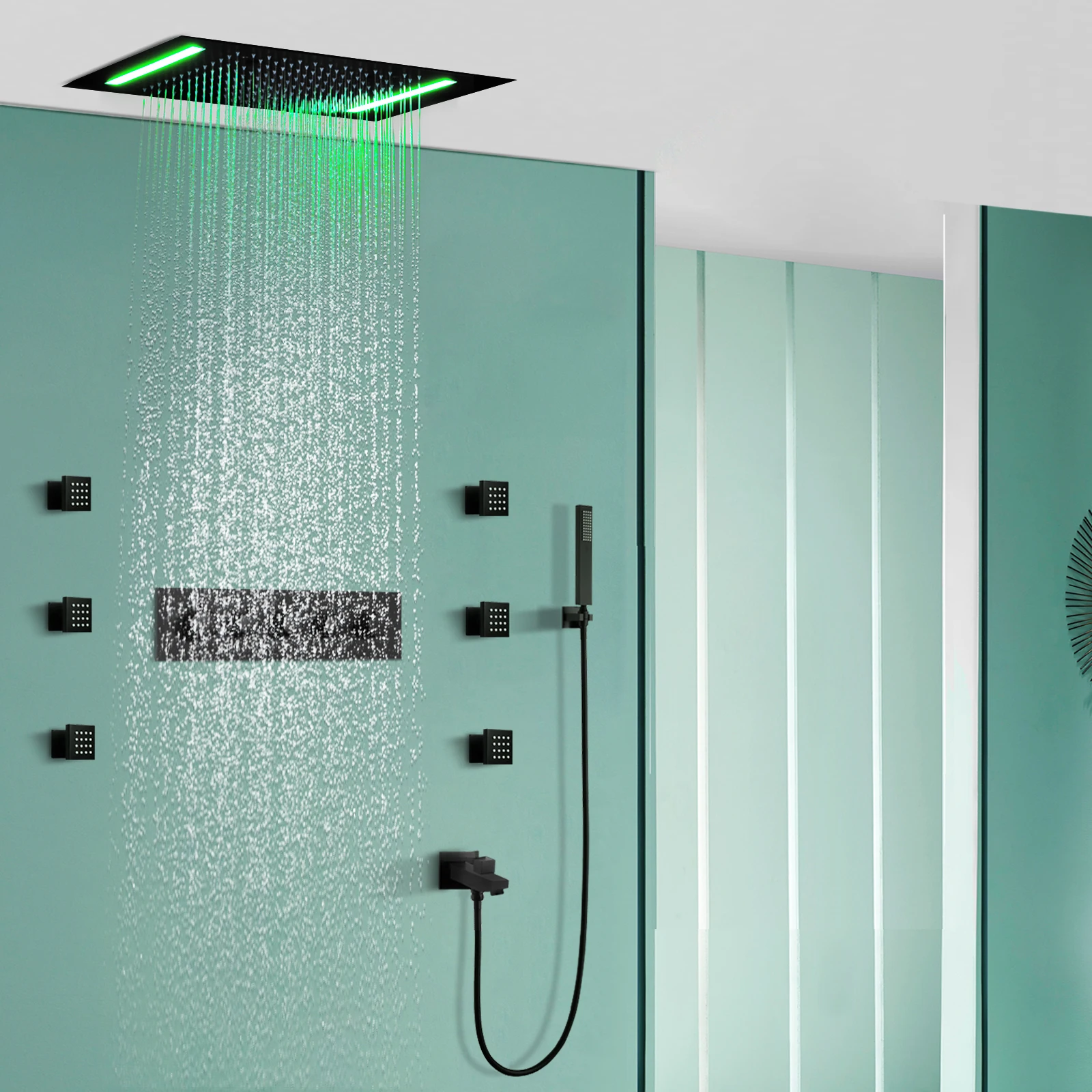 Ceiling Embedded Top Shower 500*360mm LED Shower Head Black Bathroom Thermostatic Shower Faucet Set
Ceiling Embedded Top Shower 500*360mm LED Shower Head Black Bathroom Thermostatic Shower Faucet Set