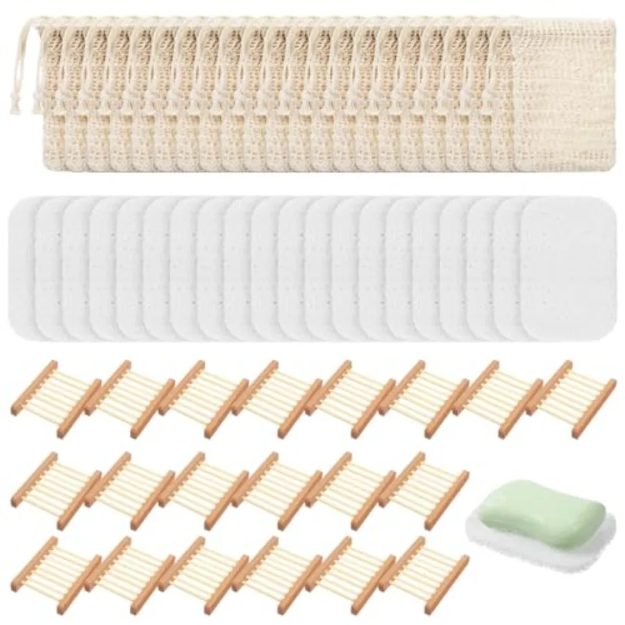 60 Pcs Soap Saver Set with Wooden Soap Dish, Exfoliating Bag, Saver Pads Bulk with Self Drain, Bar Soap Holder Mesh Bag for Sho
60 Pcs Soap Saver Set with Wooden Soap Dish, Exfoliating Bag, Saver Pads Bulk with Self Drain, Bar Soap Holder Mesh Bag for Sho