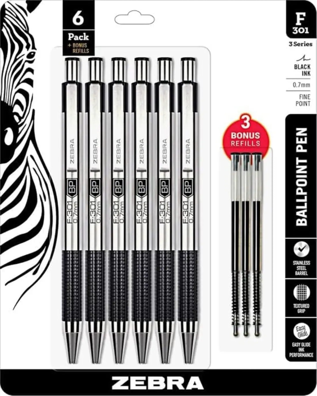 Retractable Ballpoint Pen, Fine Point 0.7mm, Stainless Steel Barrel, Pack of 6 with 3 Refills
Retractable Ballpoint Pen, Fine Point 0.7mm, Stainless Steel Barrel, Pack of 6 with 3 Refills