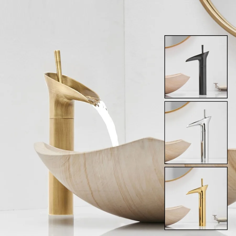 Wine Glass style Single Lever waterfall Bathroom Basin Faucet Brass Antique Hot and Cold bathroom Sink Mixer Taps AL-7129F
Wine Glass style Single Lever waterfall Bathroom Basin Faucet Brass Antique Hot and Cold bathroom Sink Mixer Taps AL-7129F