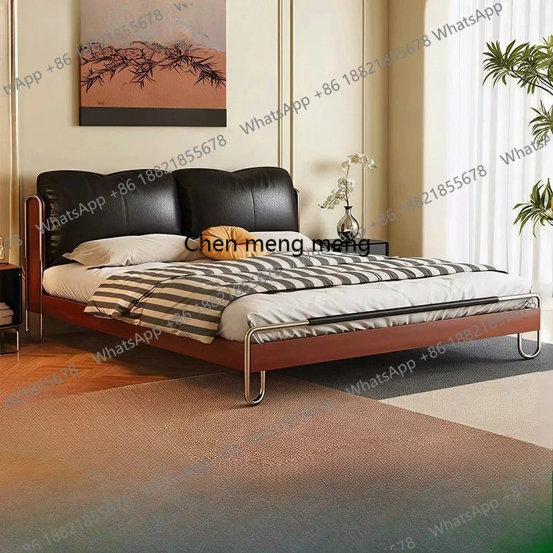 Medieval leather soft bag solid wood bed black master bedroom French retro soft bag new
Medieval leather soft bag solid wood bed black master bedroom French retro soft bag new