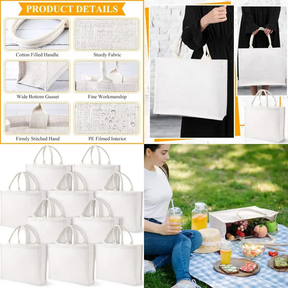 Набор из 10 белых сумок-тоут из мешковины, многоразовые джутовые сумки с ручками, холщовые сумки для покупок своими руками для женщин, подружек невесты, свадебных подарков, 1
Набор из 10 белых сумок-тоут из мешковины, многоразовые джутовые сумки с ручками, холщовые сумки для покупок своими руками для женщин, подружек невесты, свадебных подарков, 1