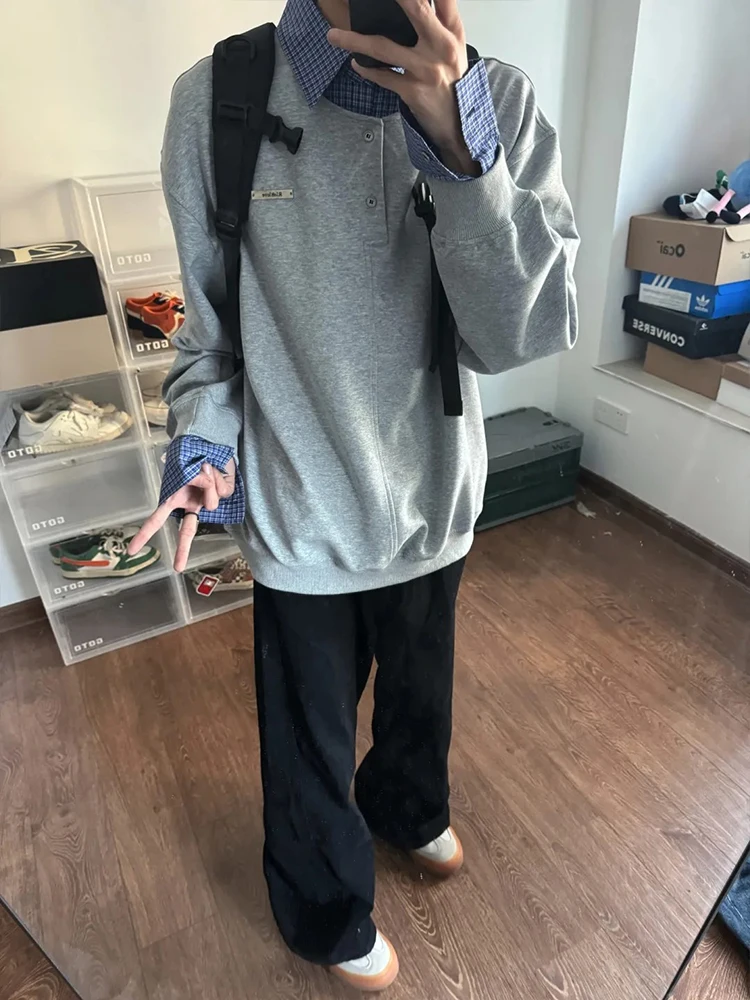 American Sle Splice Fake Two-Piece Sweatirt Men's Spring Autumn Trendy High-End Cleanfit Layered irt Collar Jaet
American Sle Splice Fake Two-Piece Sweatirt Men's Spring Autumn Trendy High-End Cleanfit Layered irt Collar Jaet