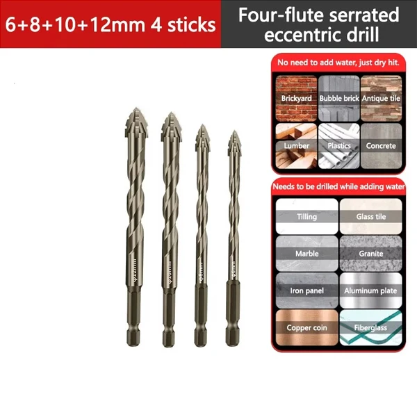 New Four-Flute Sawtooth Eccentric Drill Bit Upgraded Eccentric 4-6 Flute Drill Bit for Ceramic Glass Marble and Metal Dropship
New Four-Flute Sawtooth Eccentric Drill Bit Upgraded Eccentric 4-6 Flute Drill Bit for Ceramic Glass Marble and Metal Dropship