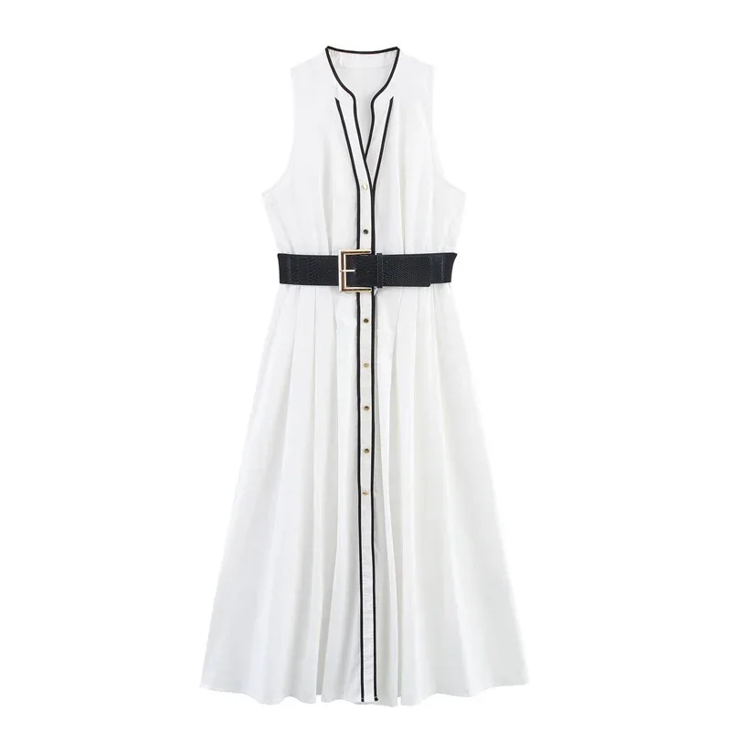 Elegant White Sleeveless V-Neck Long Dress with Belt for Women Summer 2025 Casual Fashion Versatile Commuter Dress
Elegant White Sleeveless V-Neck Long Dress with Belt for Women Summer 2025 Casual Fashion Versatile Commuter Dress