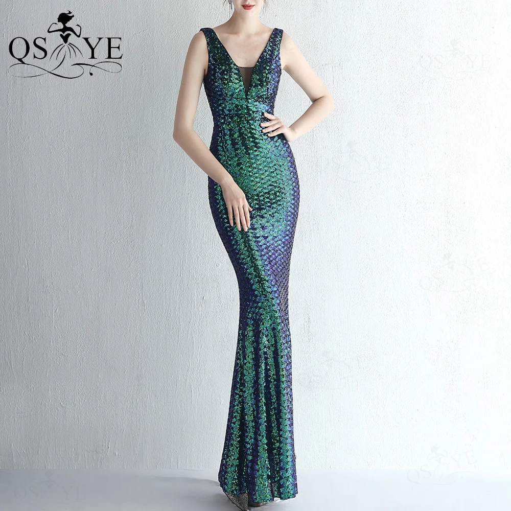 Shiny Green Prom Dresses V neck Sleeveless Fish Scale Pattern Sequin Lace Evening Gown Mermaid Backless Emerald Party Dress Chic
Shiny Green Prom Dresses V neck Sleeveless Fish Scale Pattern Sequin Lace Evening Gown Mermaid Backless Emerald Party Dress Chic