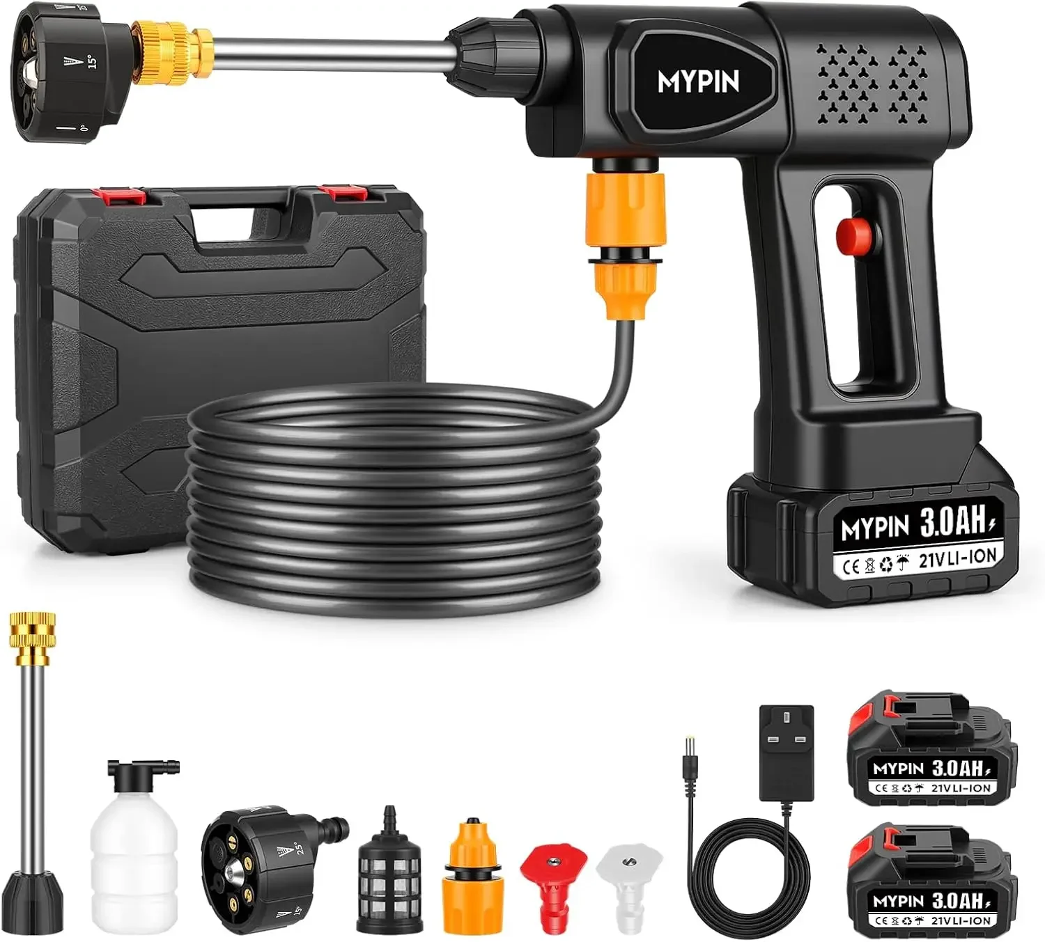 Портативная беспроводная мойка высокого давления на 600 фунтов на квадратный дюйм, 21 В, перезаряжаемая батарея 2x3,0 Ач, насадка 6-в-1 для чистки автомобилей, стен, забора и домашних животных
Портативная беспроводная мойка высокого давления на 600 фунтов на квадратный дюйм, 21 В, перезаряжаемая батарея 2x3,0 Ач, насадка 6-в-1 для чистки автомобилей, стен, забора и домашних животных