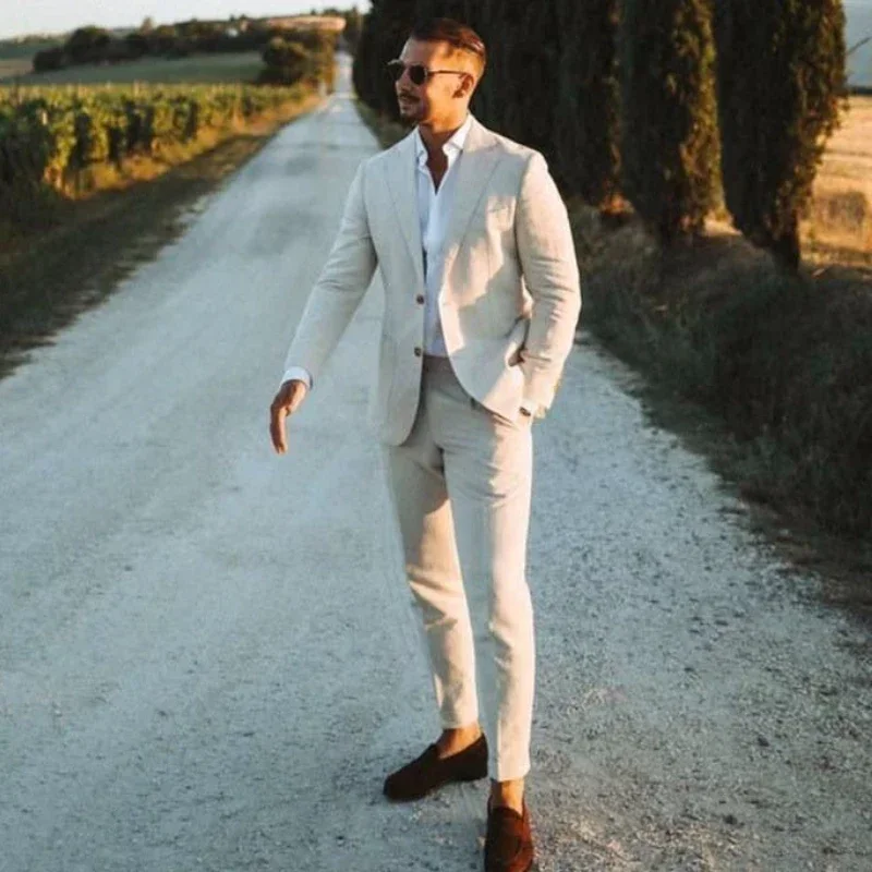 Linen Wedding Tuxedos For Outside Country Style Beach Notched Lapel Slim Fit Men Suit Jacket With Pants 2 Pieces Set
Linen Wedding Tuxedos For Outside Country Style Beach Notched Lapel Slim Fit Men Suit Jacket With Pants 2 Pieces Set